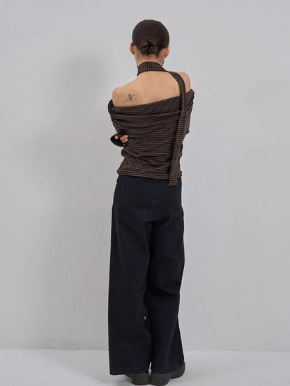 border offshoulder scarf tops