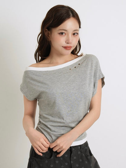 bicolor eyelet off shoulder tops