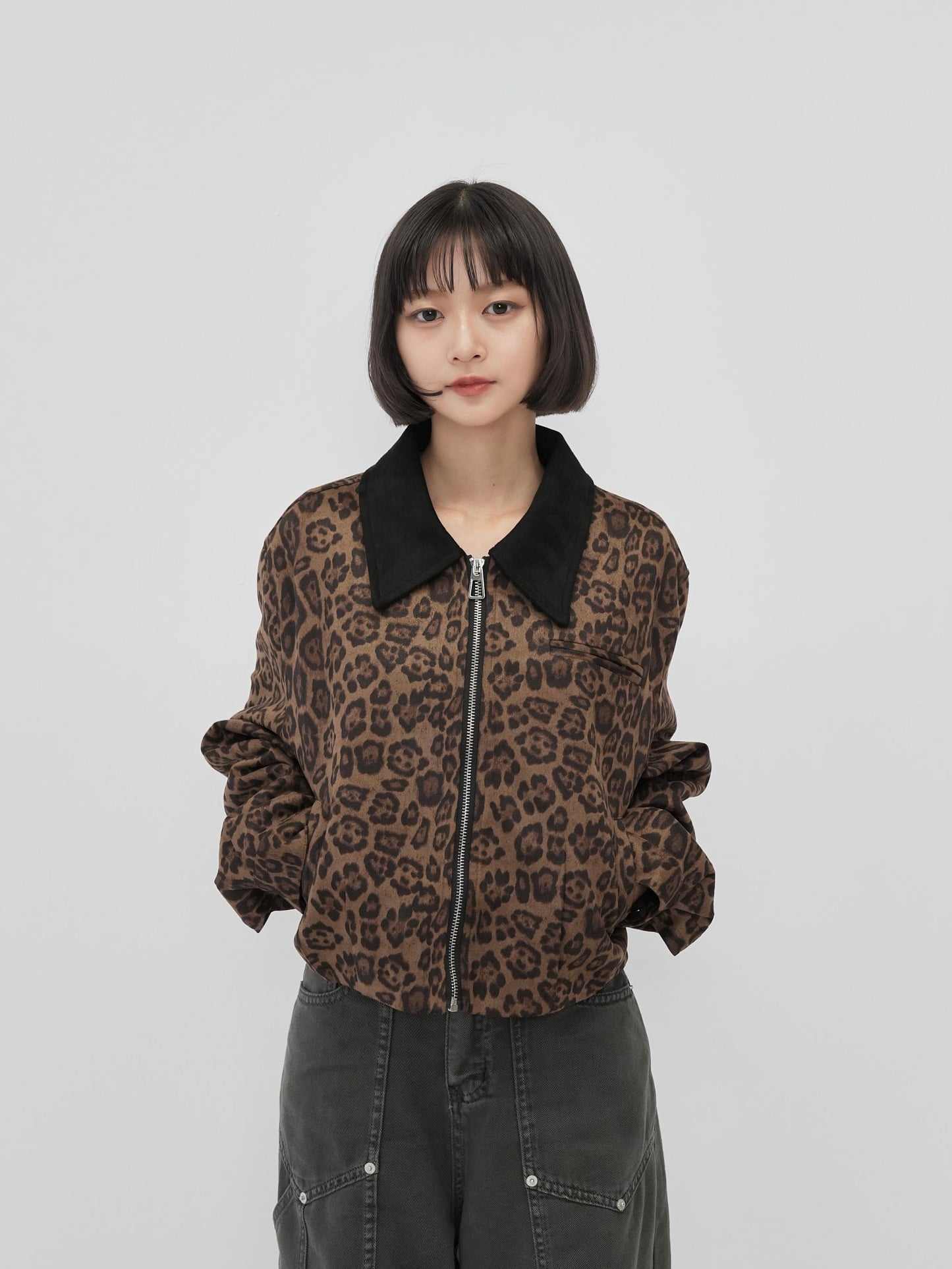 leopard collar blouson