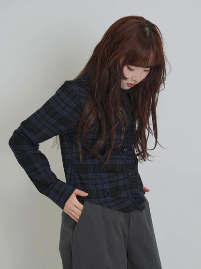 check frill blouse shirt