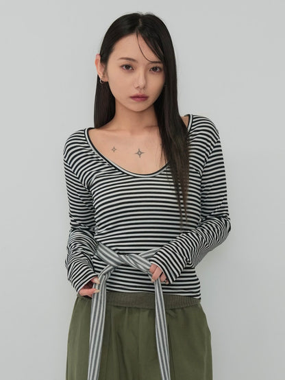 stripe waist wrap tops