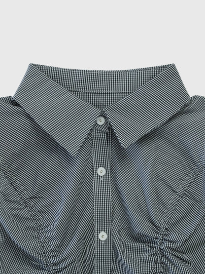 shirring check halter tops