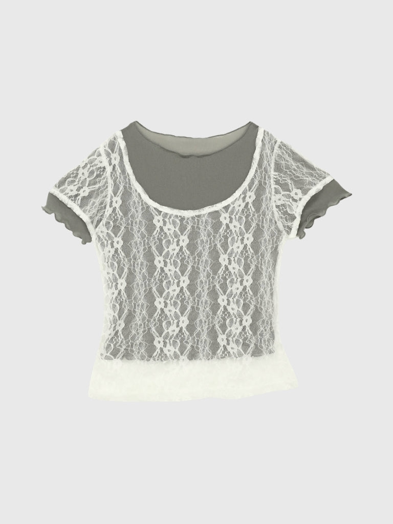 lace layered sheer tops