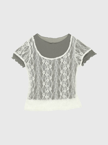 lace layered sheer tops
