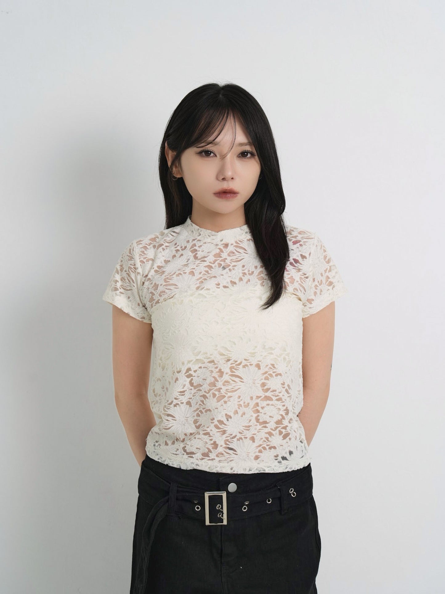 sheer flower lace tops