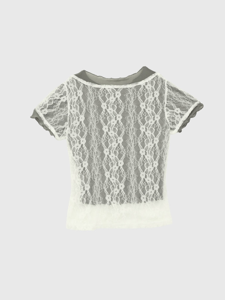 lace layered sheer tops