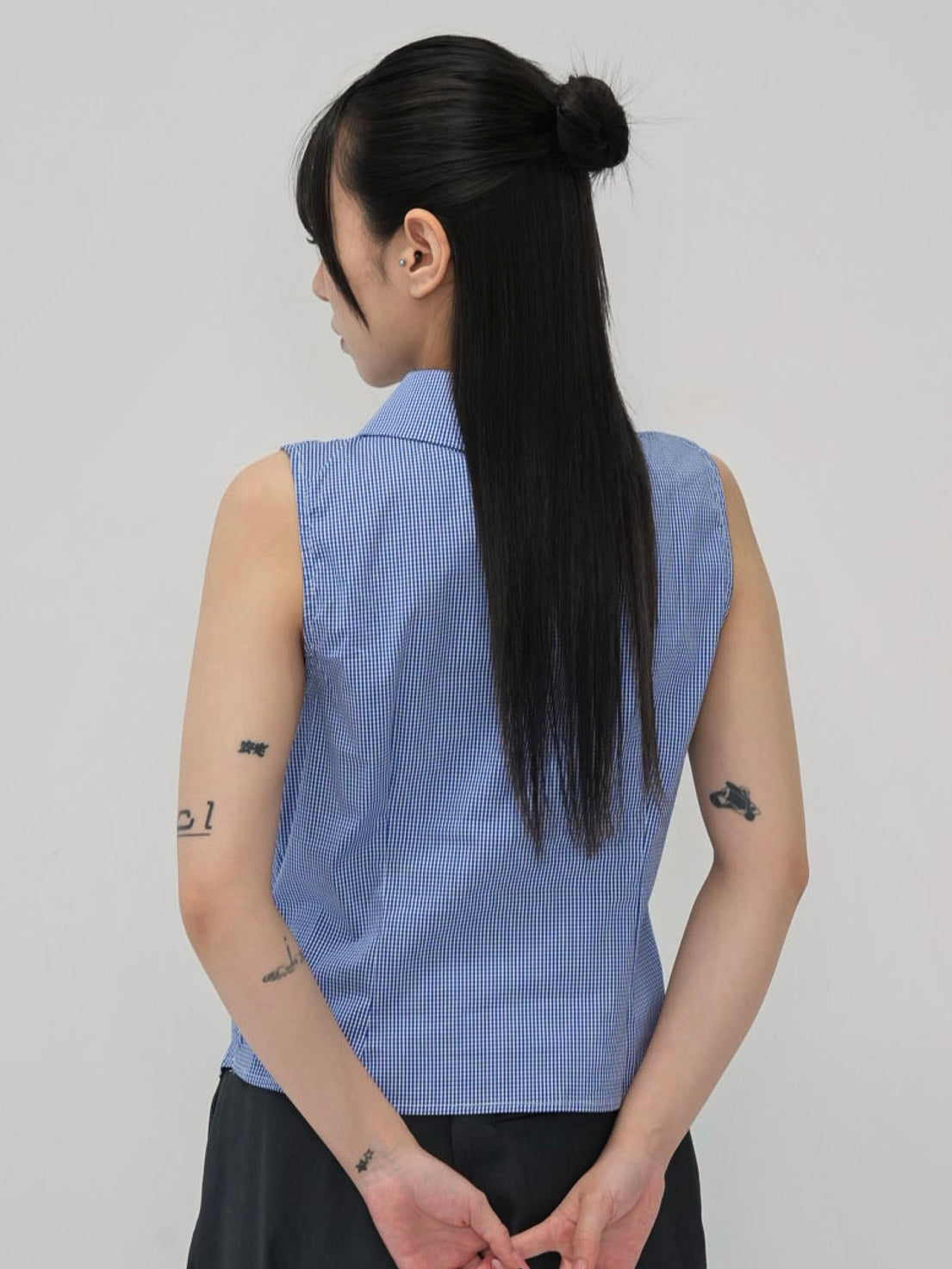 shirring check halter tops