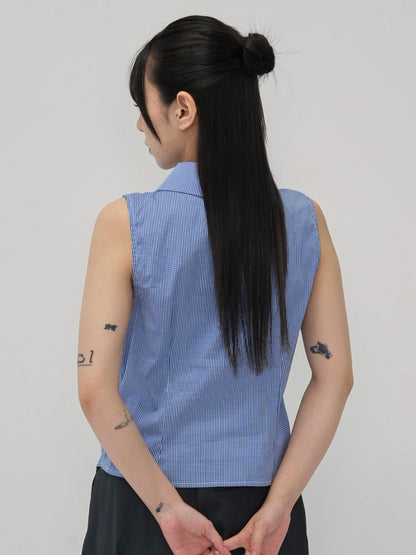 shirring check halter tops