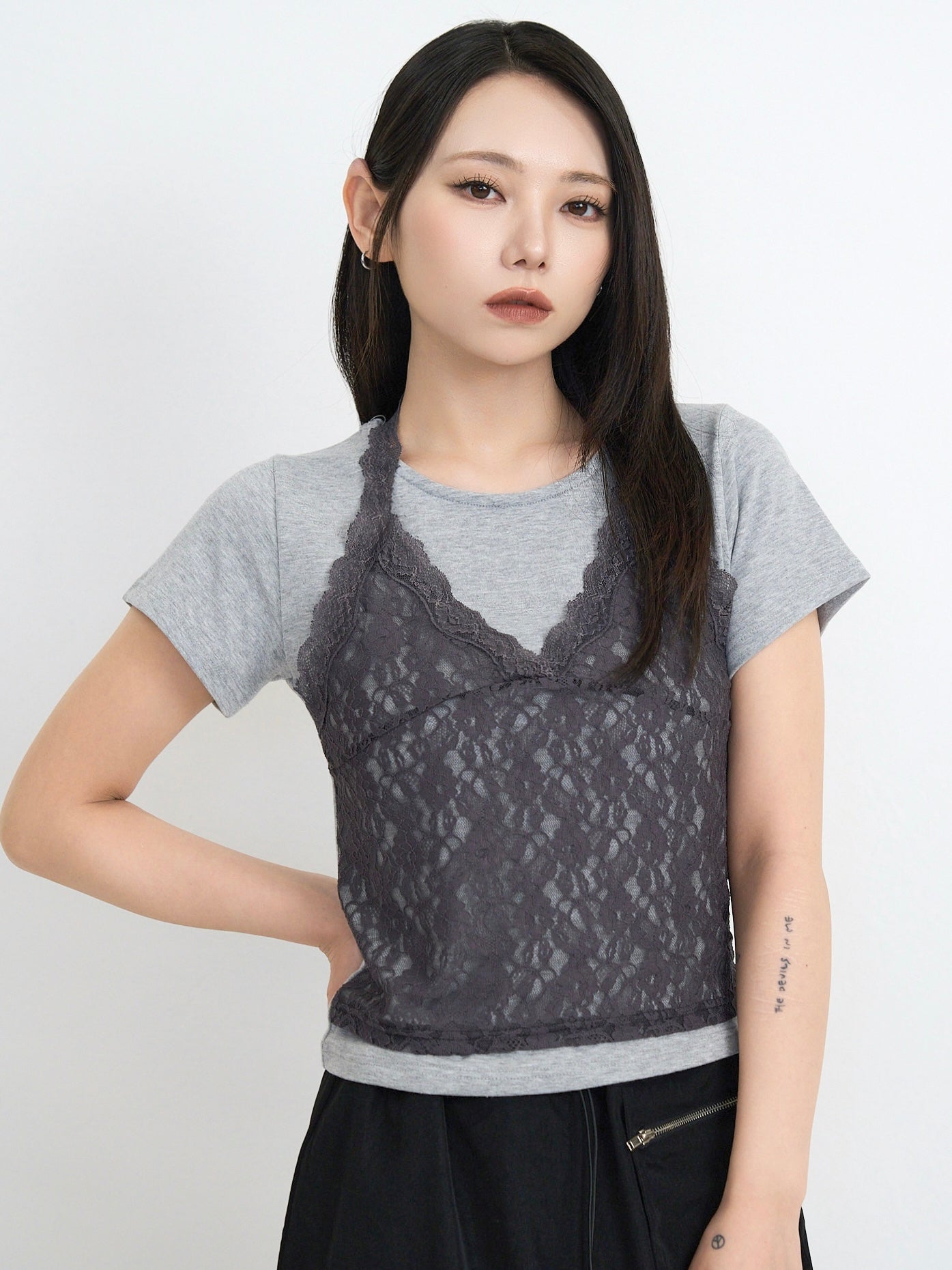 lace overlay halter tops
