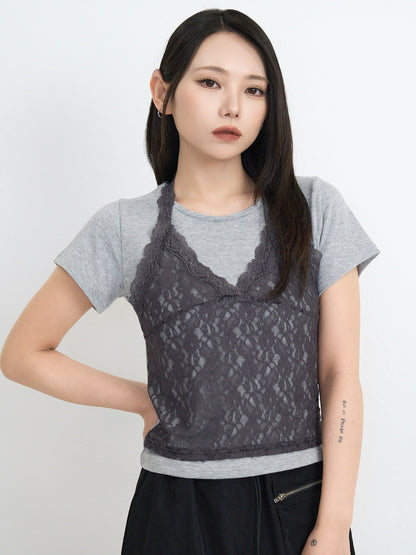 lace overlay halter tops