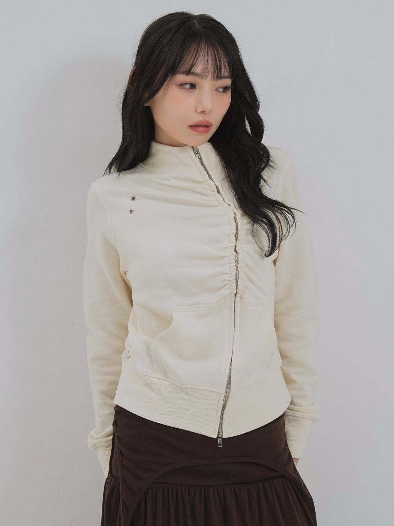 eyelet wave zip tops