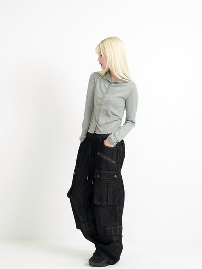 high neck fitted cardigan
