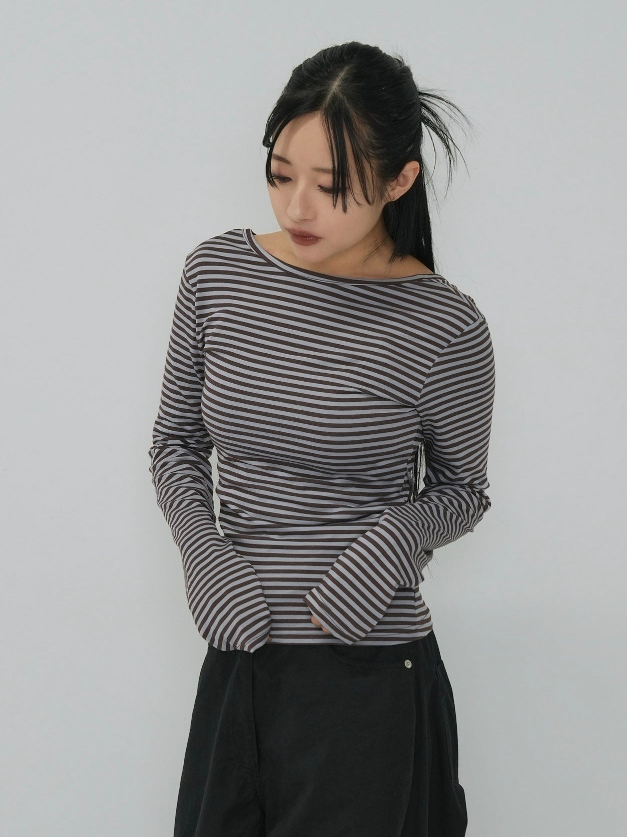 stripe waist wrap tops