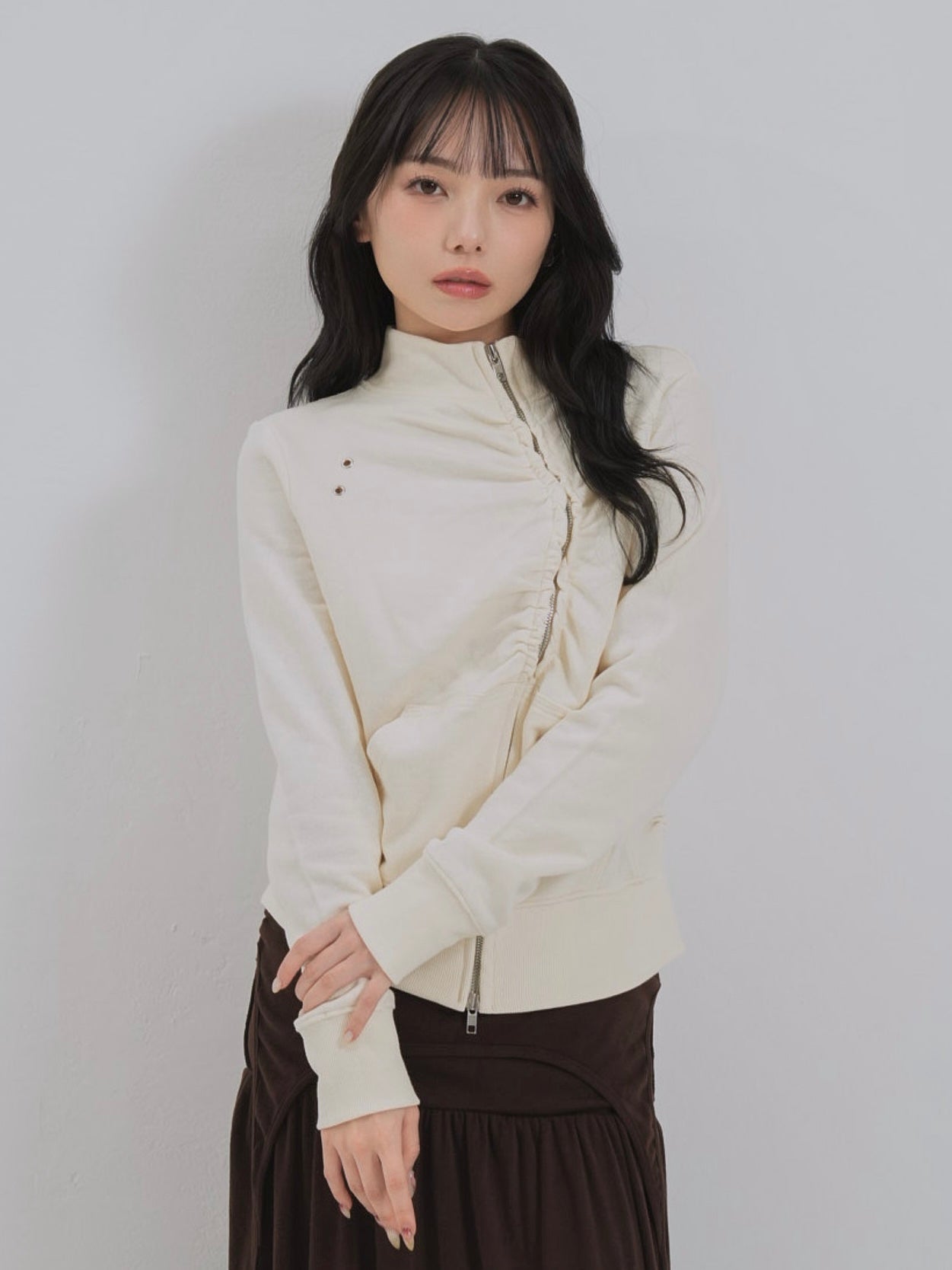 eyelet wave zip tops