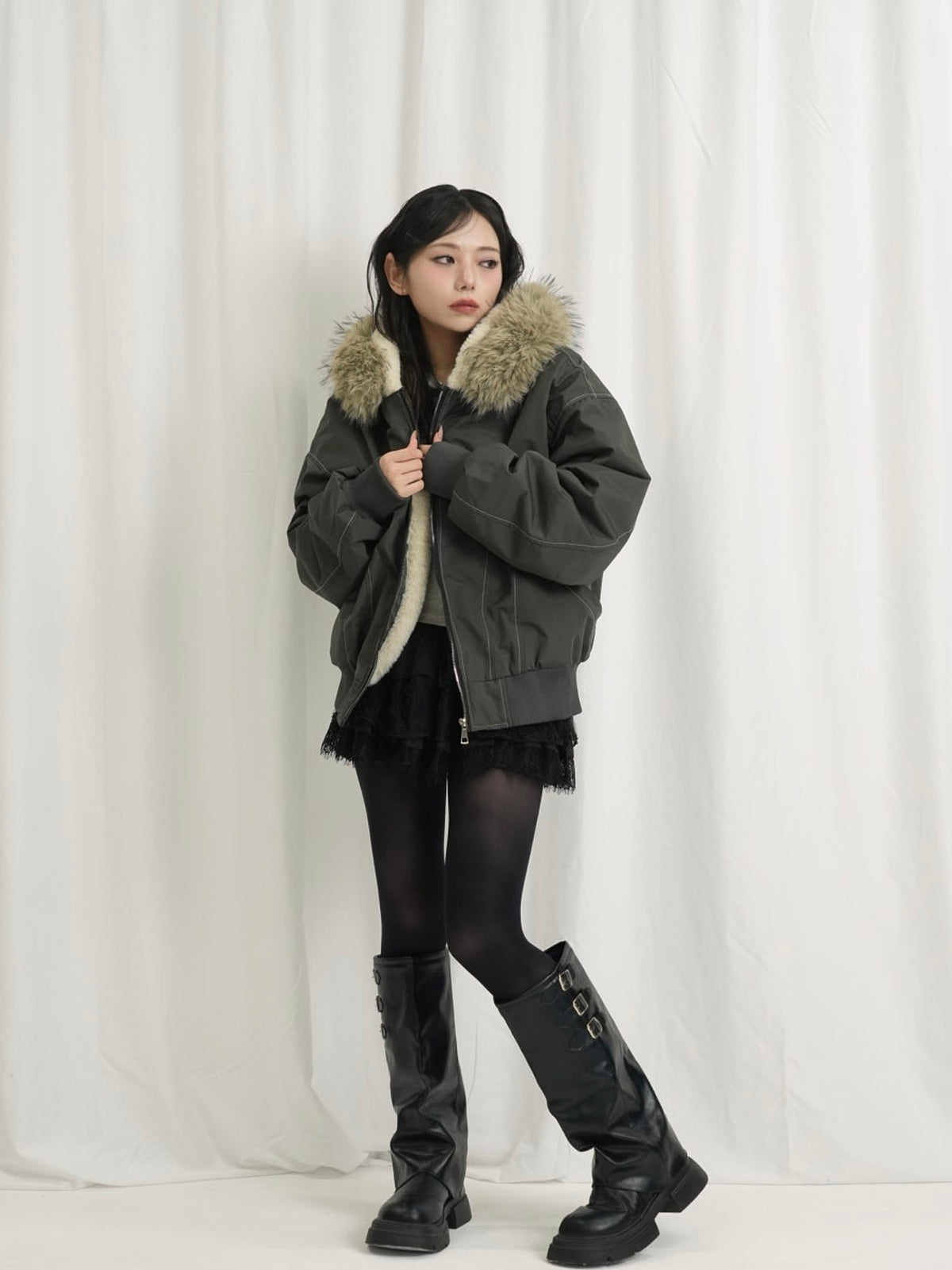 military fur hood jacket