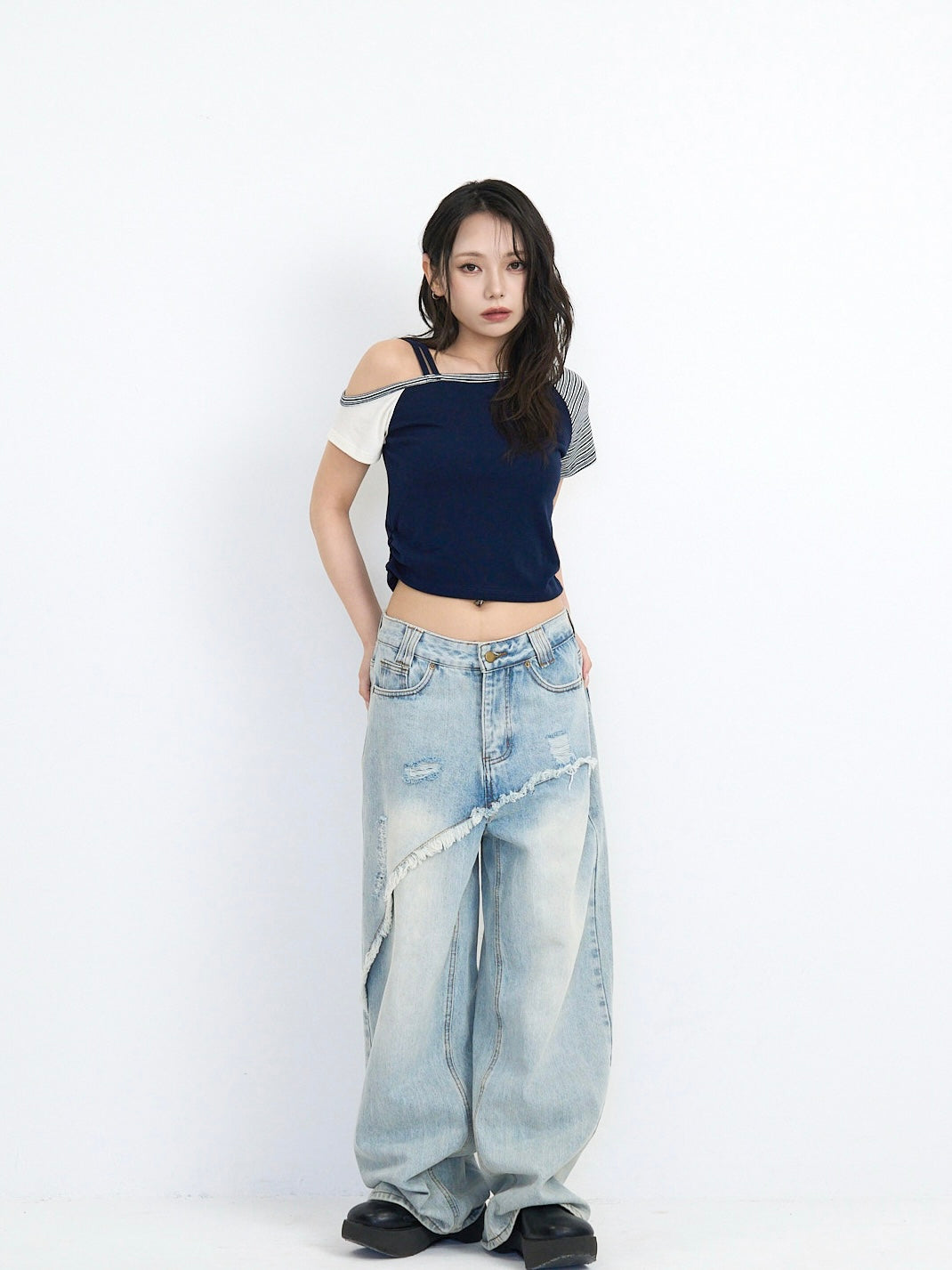 contrast one shoulder tops