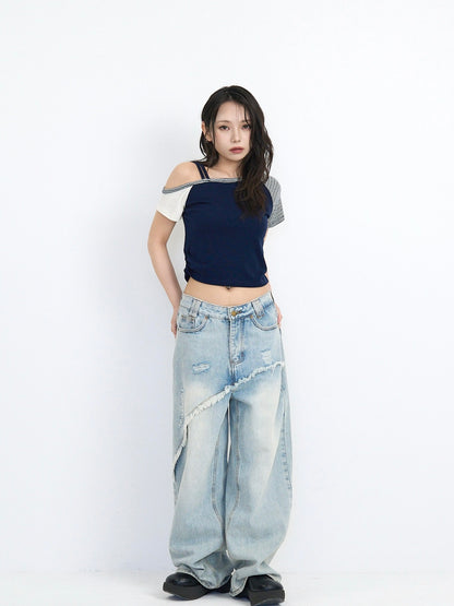 contrast one shoulder tops