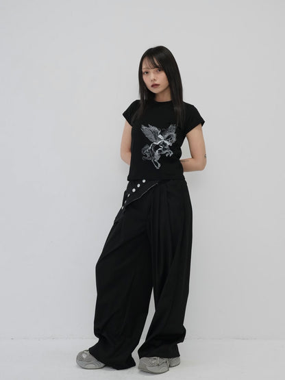 layered belt wide pants