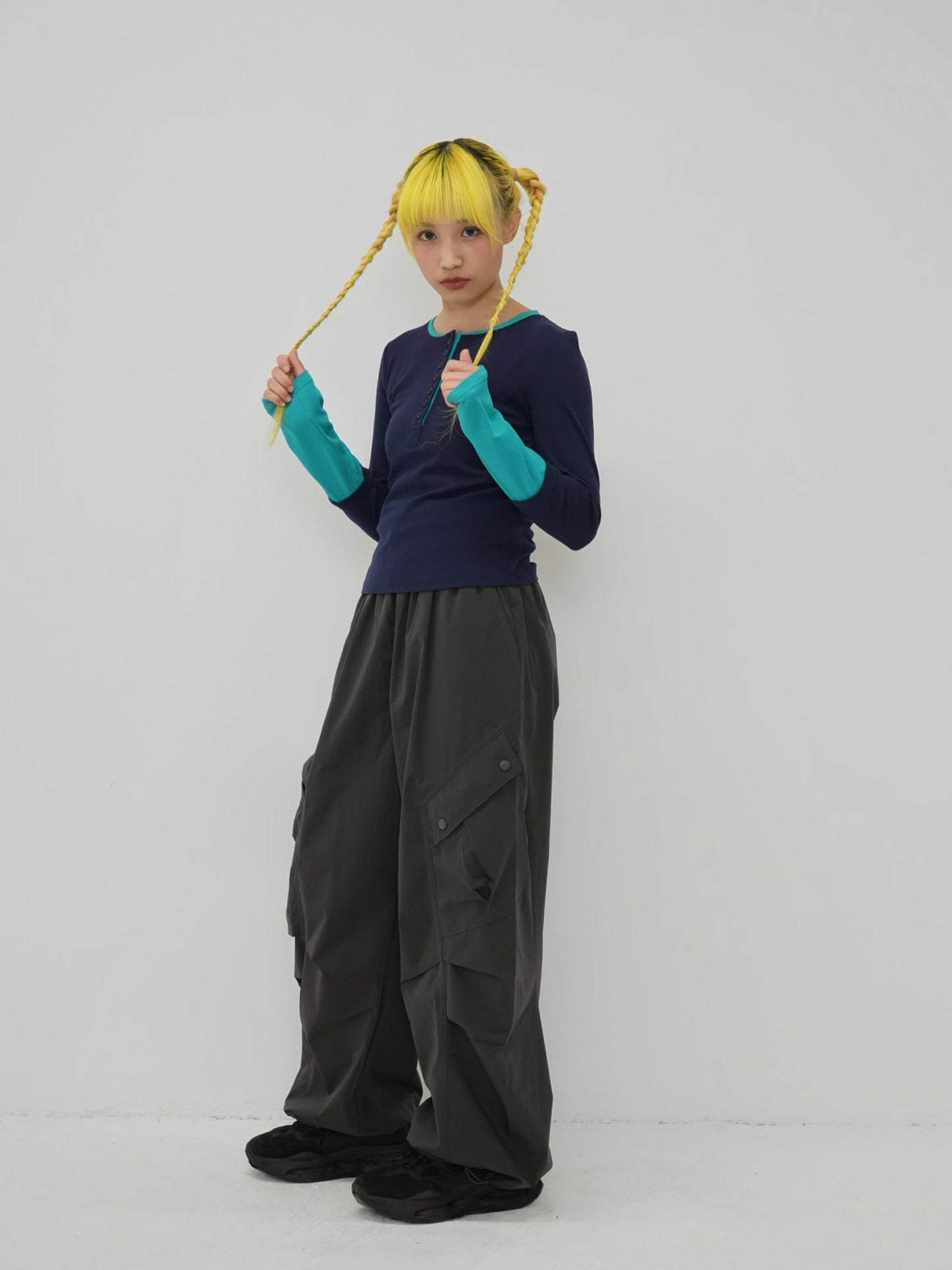 half button bicolor tops #3