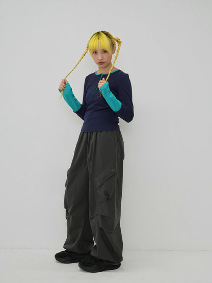 half button bicolor tops #3