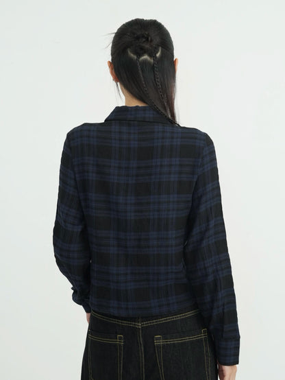 check frill blouse shirt