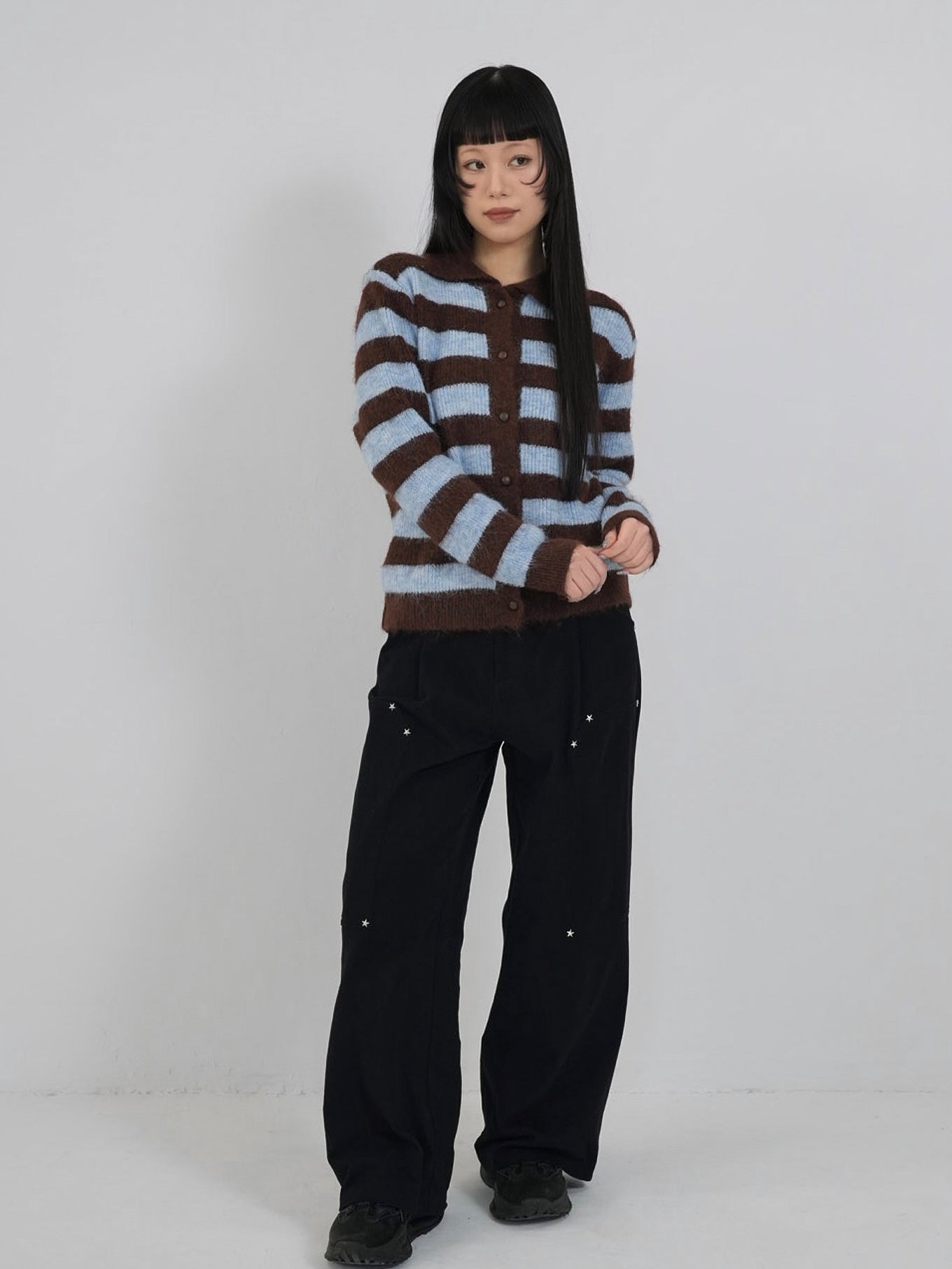 border color knit cardigan