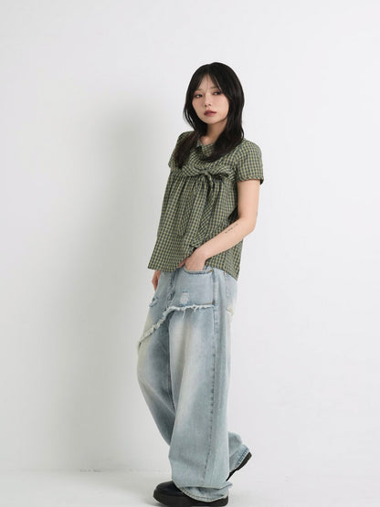 collar check blouse