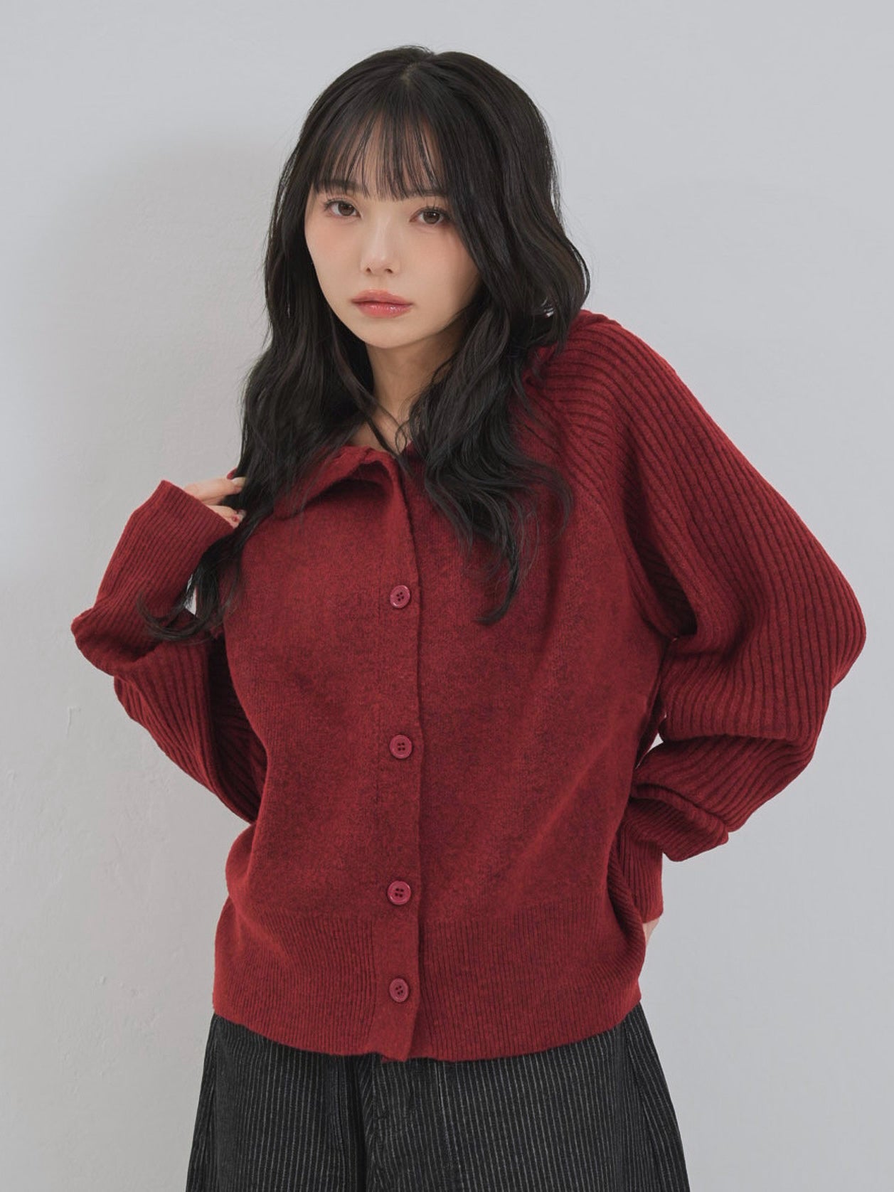 high-neck button knit cardigan