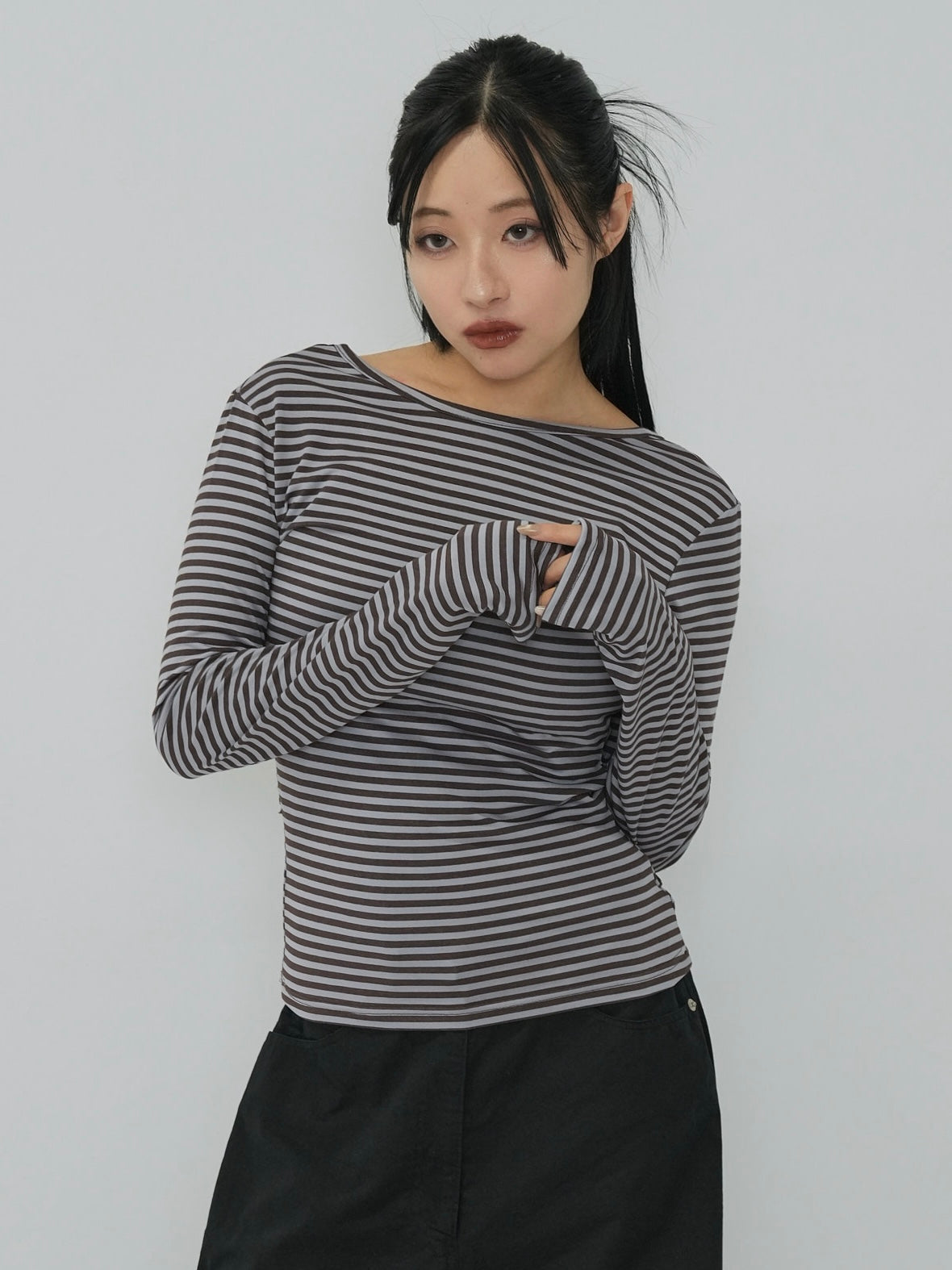 stripe waist wrap tops