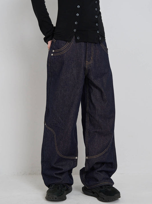wide stitch denim pants