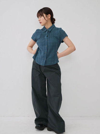 button sleeve check shirt