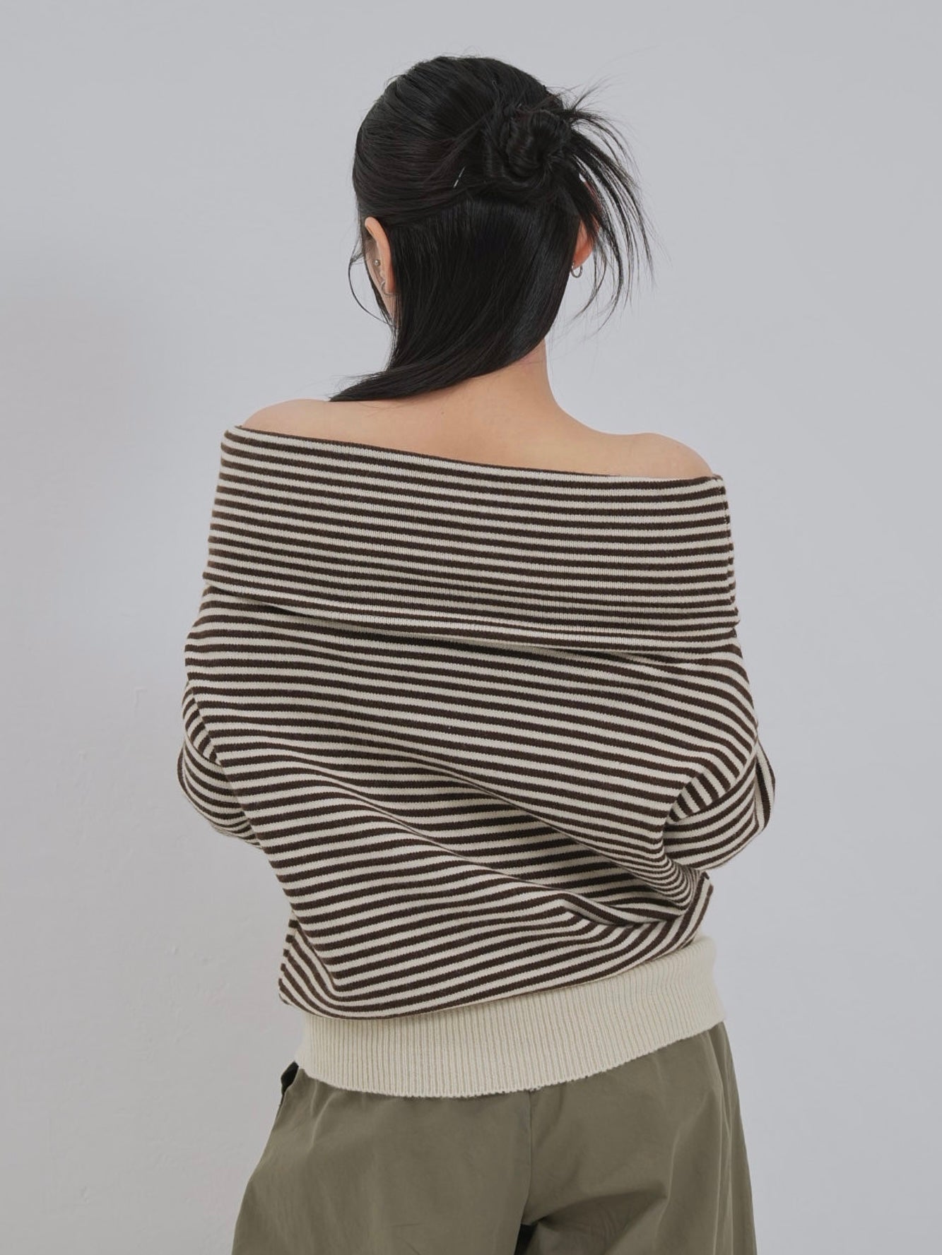striped off shoulder knit