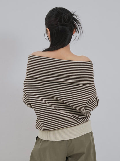 striped off shoulder knit
