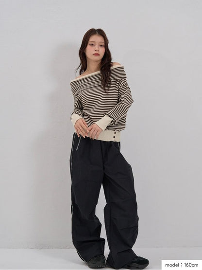 striped off shoulder knit