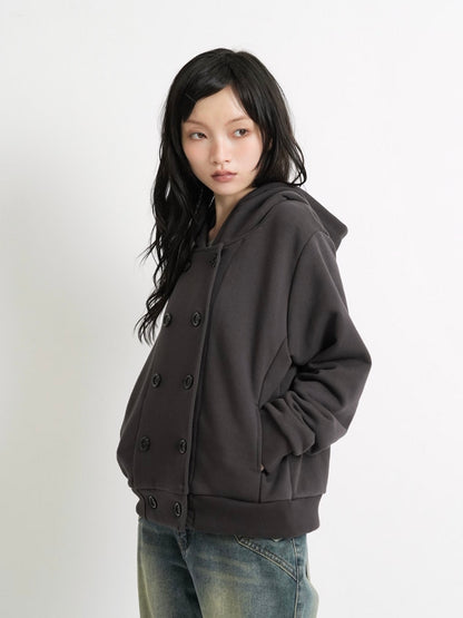 button front hooded jacket