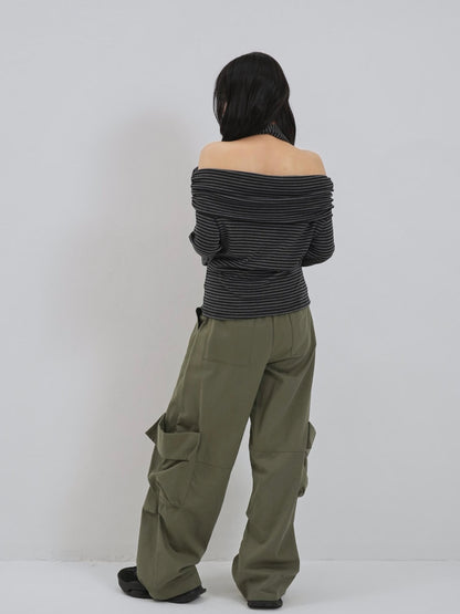 border offshoulder scarf tops