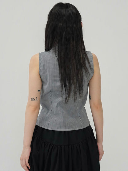 shirring check halter tops