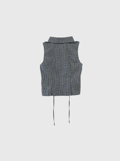 shirring check halter tops