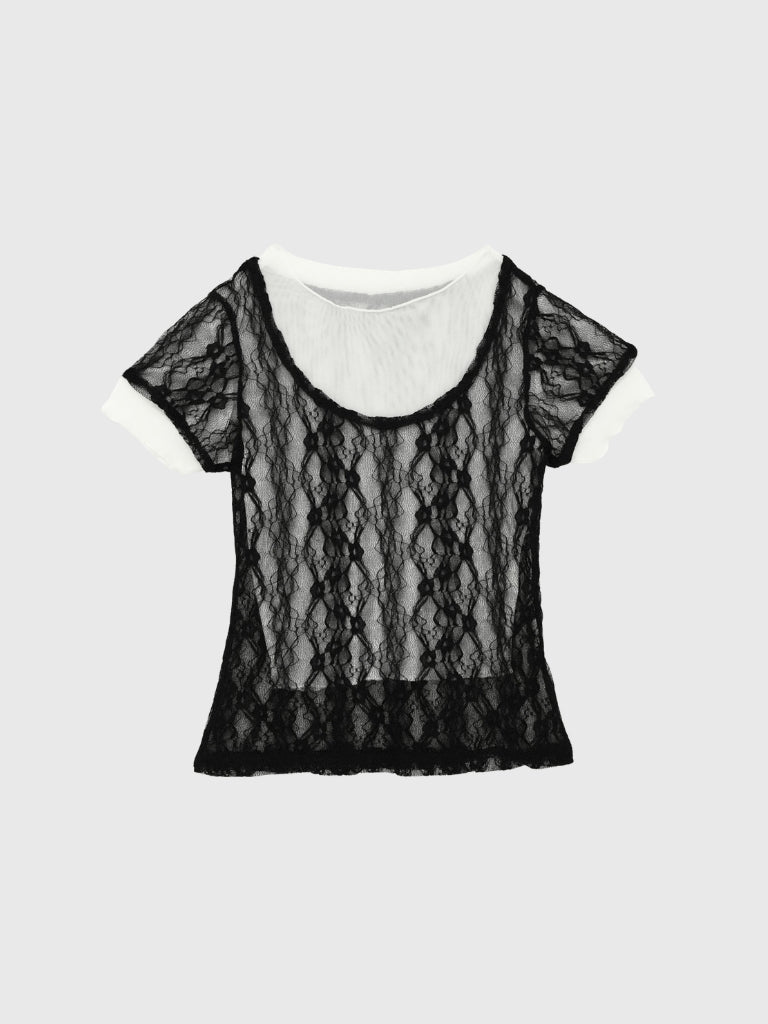 lace layered sheer tops