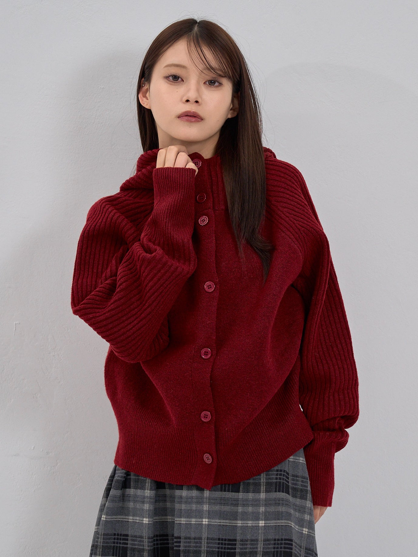 high-neck button knit cardigan
