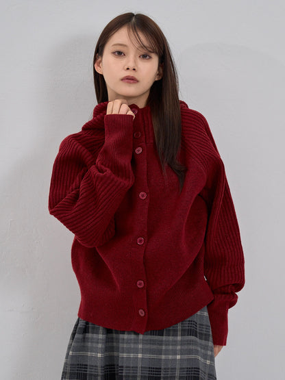 high-neck button knit cardigan