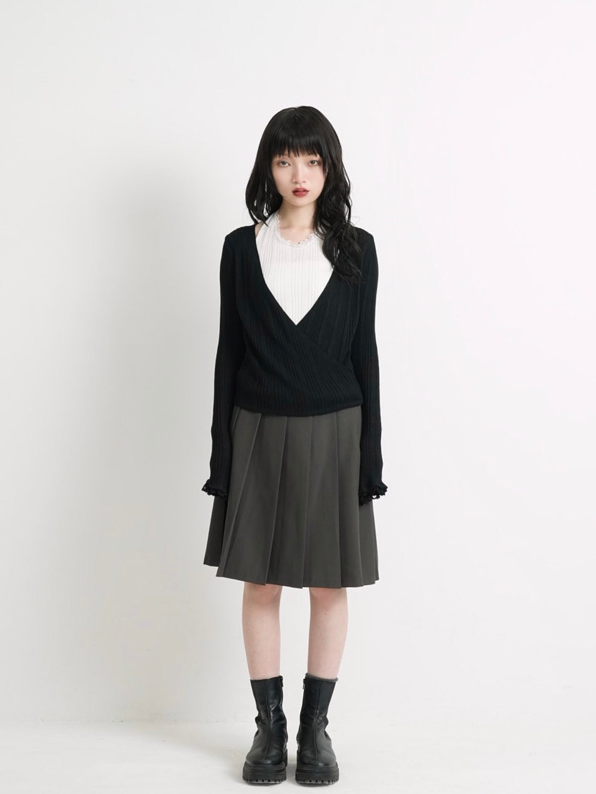 frill waist pleated skirt