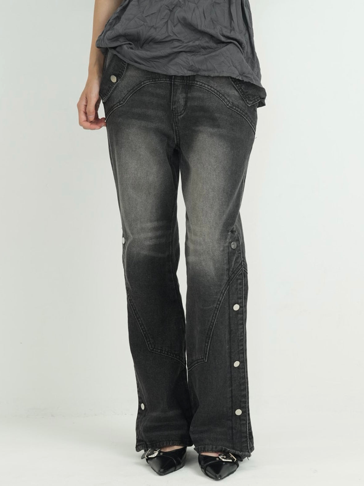 wide slit bootcut denim pants