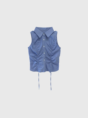 shirring check halter tops