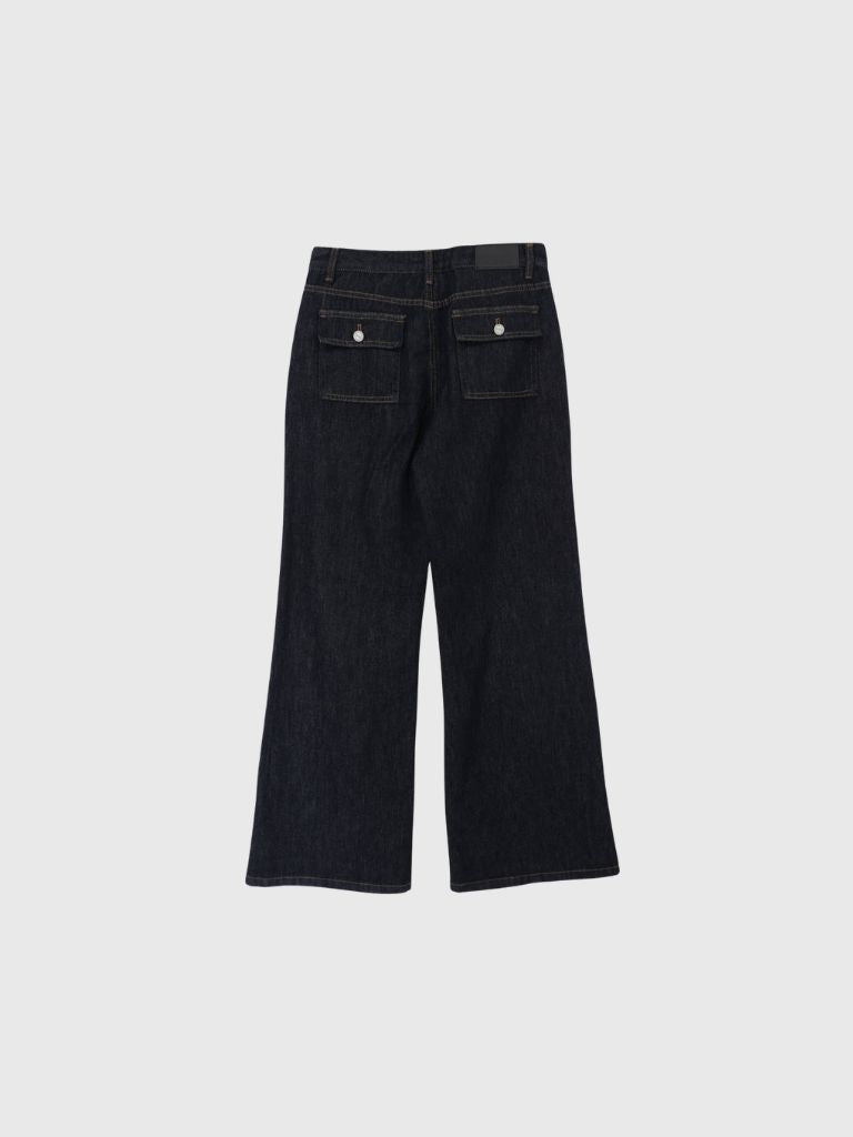button line bootcut denim pants