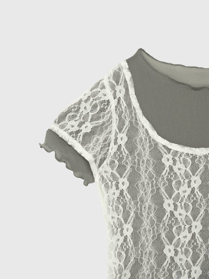 lace layered sheer tops