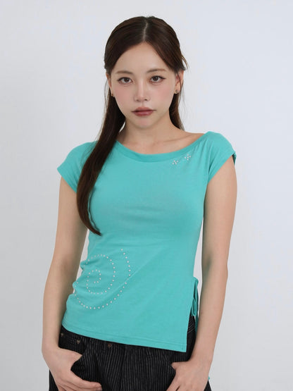 rhinestone motif slit tops