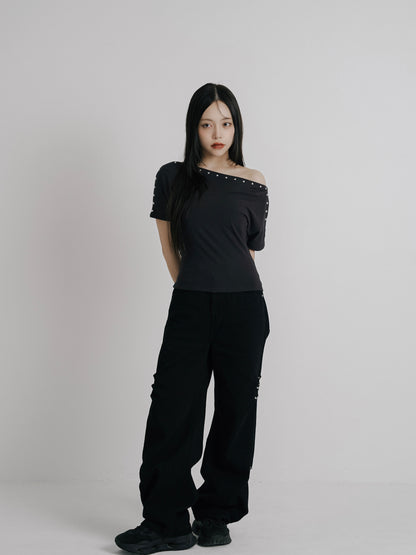 cotton side eyelet pants