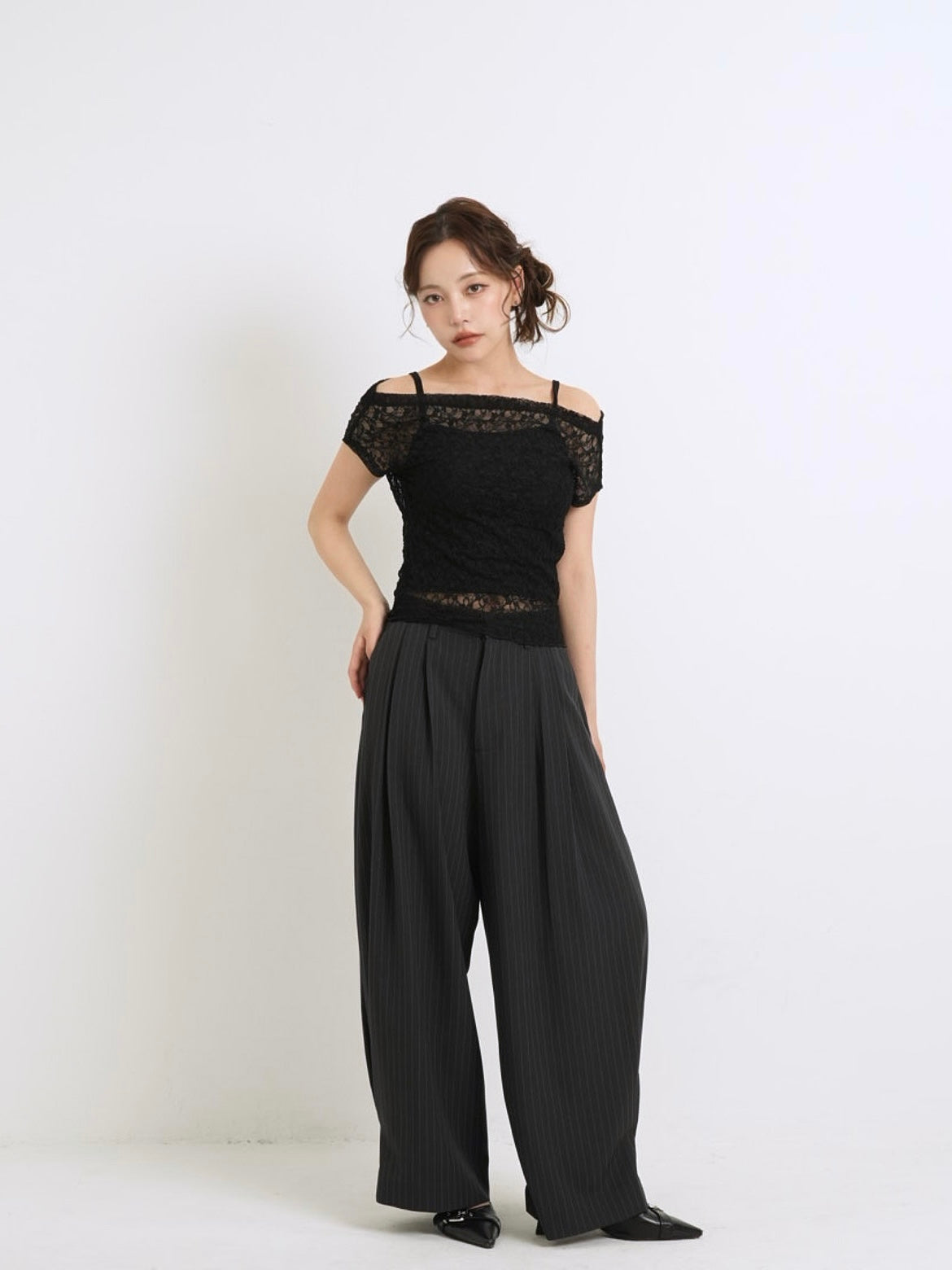 lace shirring off shoulder tops