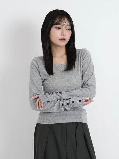 round neck button sleeve tops